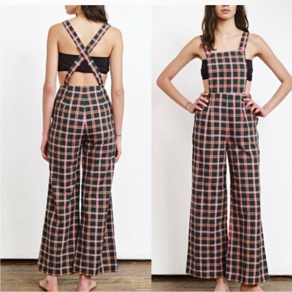 Ace & Jig Auggie Overalls Small Orange Houndstooth Checkered - Picture 2 of 13